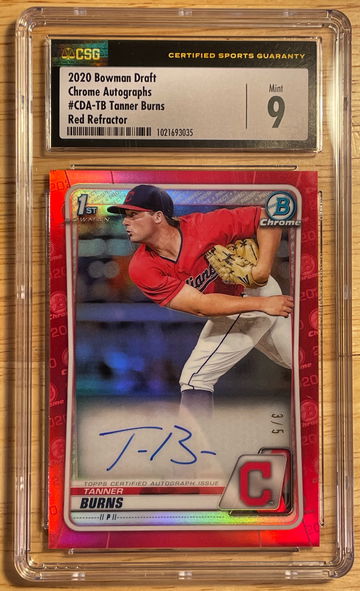 2020 Bowman Draft Chrome Autographs Tanner Burns Red Refractor #3/5