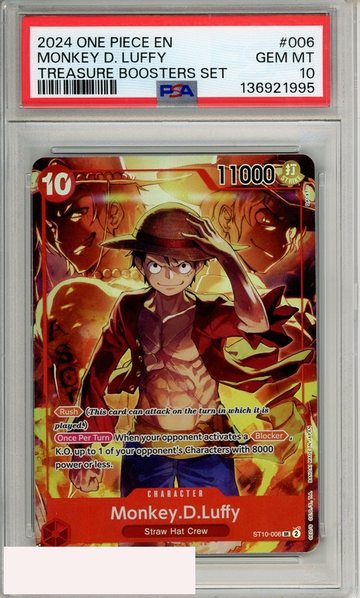 2024 ONE PIECE PROMOS MONKEY D  LUFFY #006 TREASURE BOOSTERS SET PSA 10 GEM MT