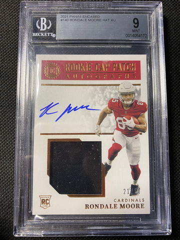 2021 PANINI ENCASED RONDALE MOORE ROOKIE CAP PATCH AUTOGRAPHS AUTO /50 BGS 9