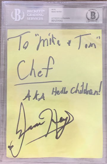 South Park Chef Isaac Hayes Signed Note with Hello Children inscription BAS