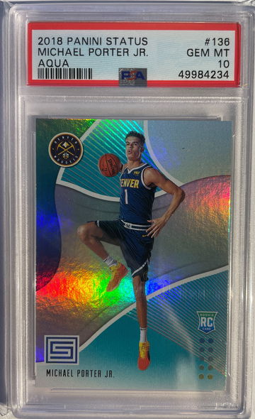 2018 STATUS MICHAEL PORTER JR RC 136 AQUA PSA 10 NUGGETS