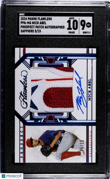 2024 Panini Flawless Mick Abel #PPA-MA Prospect Patch Autograph Sapphire SGC 9 Auto 10