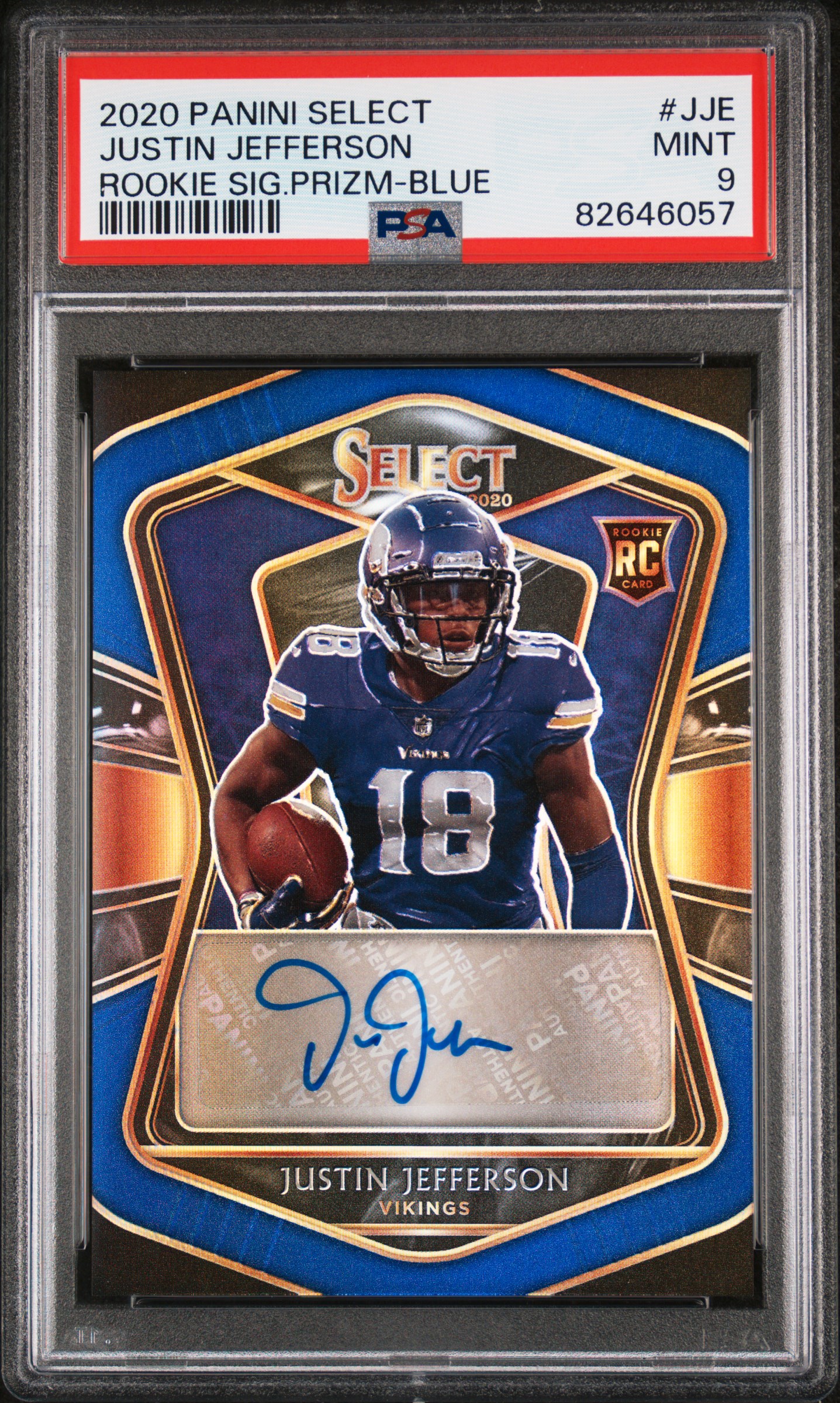 PSA 9 2020 Panini Select Rookie Signatures Justin Jefferson Auto /75 Prizm Blue