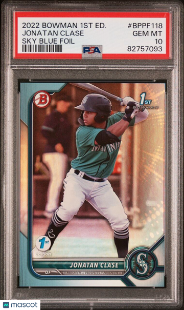 2022 Bowman 1st Edition Jonatan Clase Sky Blue Foil #BPPF-118 PSA 10 Mariners