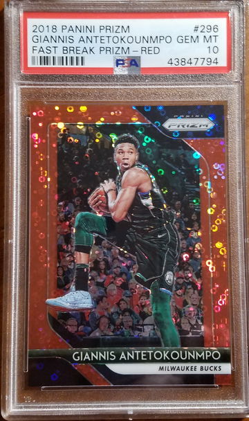 2018-19 MVP YEAR Prizm Red Fast Break Prizm #'d 080/125 Giannis Antetokounmpo PSA 10 Gem Mint