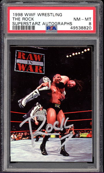 1998 WWF WRESTLING THE ROCK SUPERSTARZ AUTOGRAPHS PSA 8