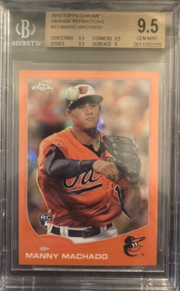 2013 Topps Chrome Orange Refractor Manny Machado Rookie RC Bgs 9.5 Matching jersey color Future HOF