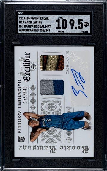 2014-15 Panini Excalibur #17 Zach Lavine Rookie Rampage Dual Materials 255/349 SGC 9.5/10!