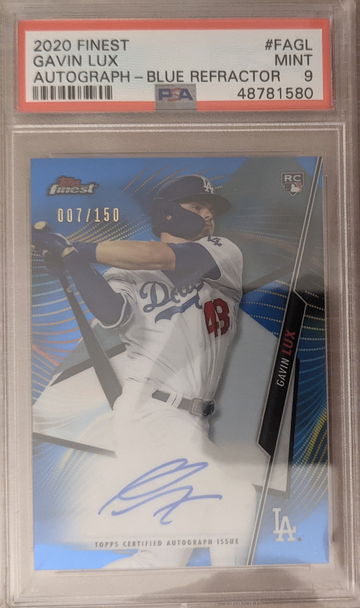 2020 Topps Finest Gavin Lux #FAGL Rookie Autograph Blue Refractor /150 PSA 9