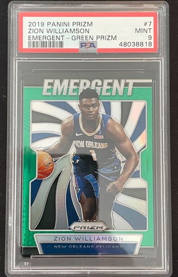 2019-20 panini Prizm Zion Williamson emergent green psa 9 rc