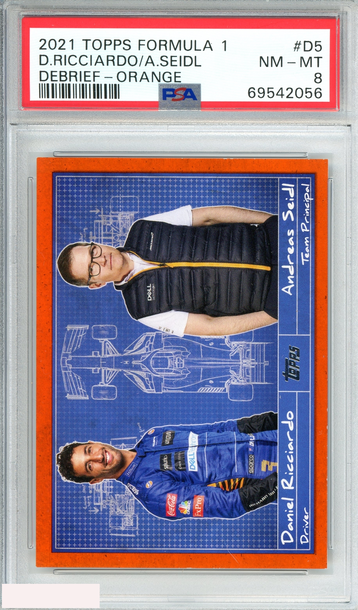 2021 TOPPS F1  D RICCIARDO A SEIDL #D5 DEBRIEF-ORANGE 9 OF 25 PSA 8 POP 1