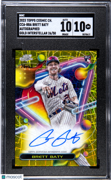 2023 Topps Cosmic Chrome Brett Baty #CCA-BBA Autograph Gold Int. Refractor SGC 10 Auto 10