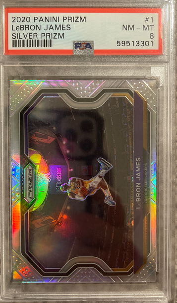2020 panini prizm Lebron James silver prizm psa 8
