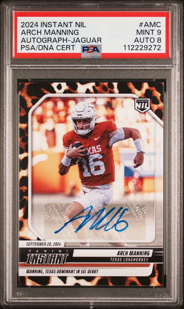 2024 PANINI INSTANT NIL FOOTBALL AUTO ARCH MANNING #/10 JAGUAR #AMC PSA 9