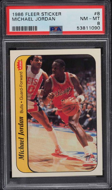1986 Fleer Michael Jordan RC Rookie Sticker #8 PSA 8 NM-MT  - Great Centering