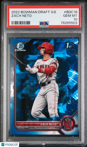 2022 Bowman Zach Neto #BDC18 Sapphire Rookie 10