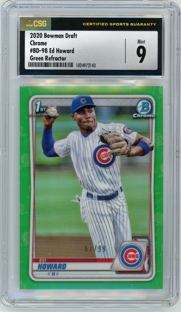 ED HOWARD 2020 Bowman Chrome 1st Draft Green Refractor Rc #67/99 CSG 9