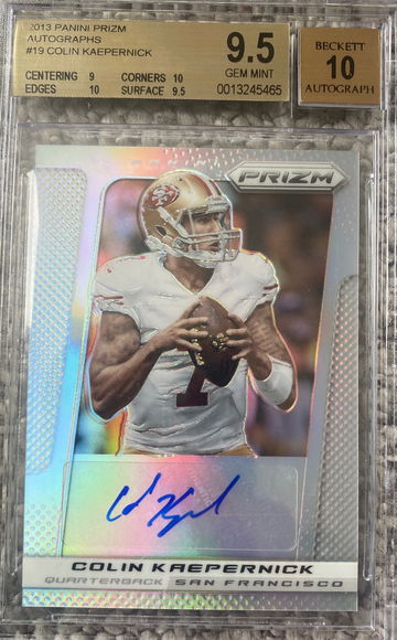 2013 Panini Prizm Prizm Colin Kaepernick Silver Prizm Auto 7/10 Jersey # BGS 9.5