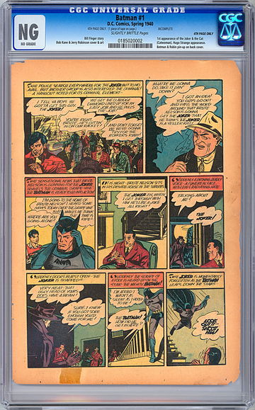 BATMAN #1 CGC 0.0 -NG- 4TH PAGE ONLY *ORIG 1ST PRINT ISSUE OF BATMAN #1* 1940