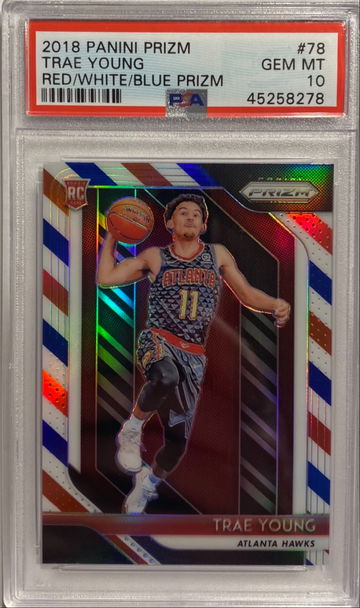 2018 Prizm Red White Blue #78 Trae Young Rc PSA 10