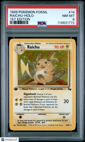 1999 Pokemon Fossil Raichu Holo 1ST Edition PSA 8 #14