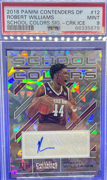 2018-19 Panini Contenders Draft Robert Williams School Colors Cracked Ice RC auto Celtics /23 PSA 9 Mint