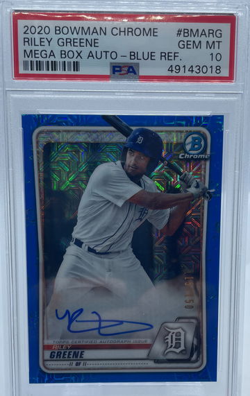 2020 Bowman Chrome Riley Greene Mega Box Auto Blue Refractor PSA 10 GEM MINT