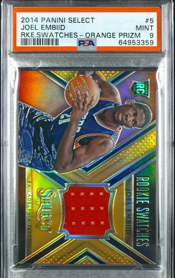 2014-15 Panini Select Joel Embiid RC Swatches Orange Jersey Prizm /60 PSA 9 Mint