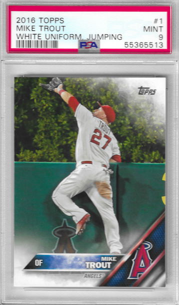 2016 Topps Mike Trout White Uniform, Jumping PSA 9