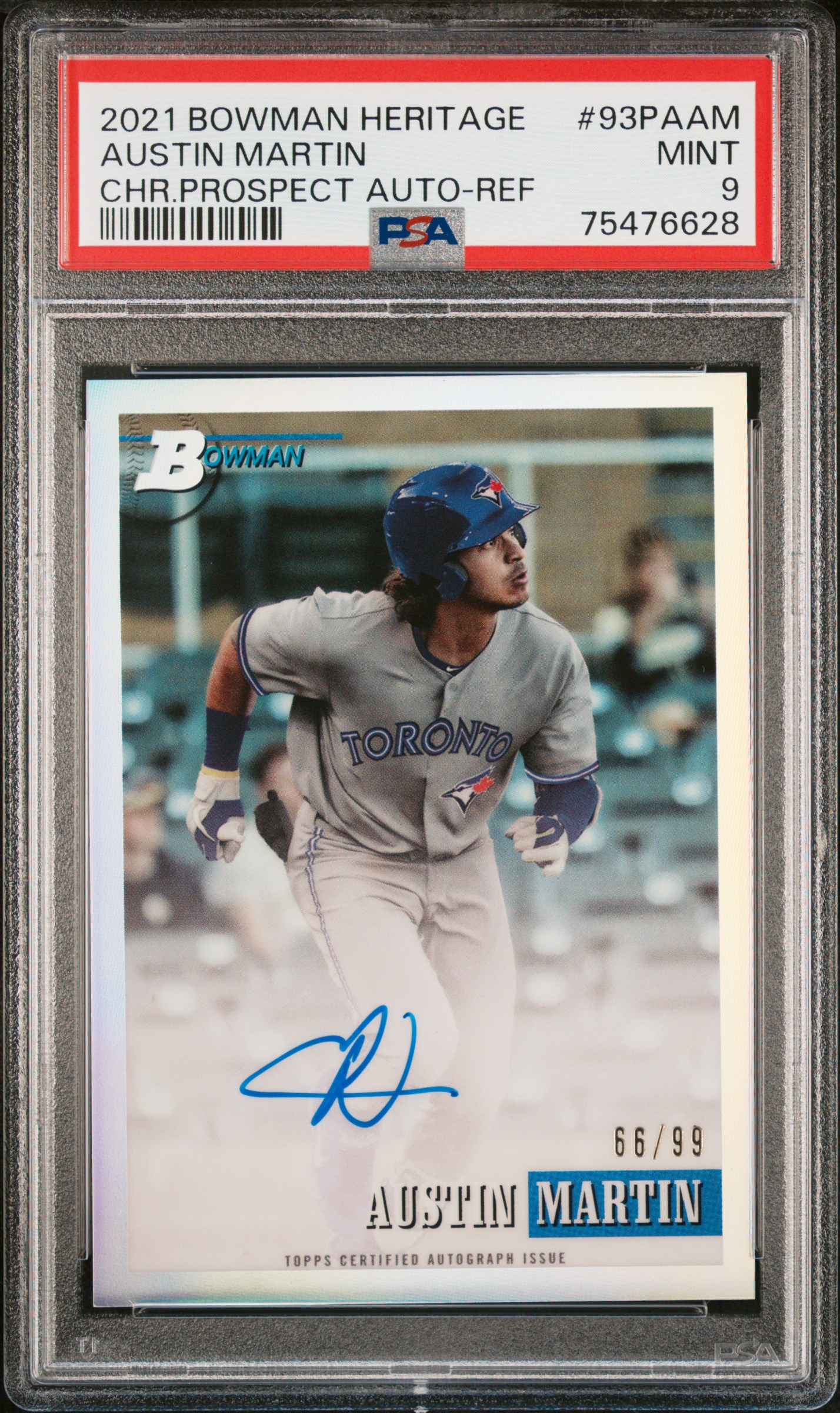 2021 Bowman Heritage Chrome Autographs Austin Martin Refractor /99 PSA 9