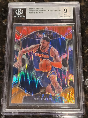 2020-21 Obi Toppin Select PRIZM Red White Orange Shimmer #68 BGS 9