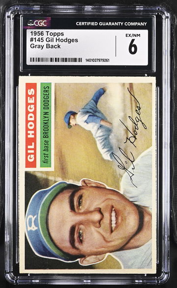 1956 TOPPS GIL HODGES GRAY BACK #145 CGC 6 BS.C1.47
