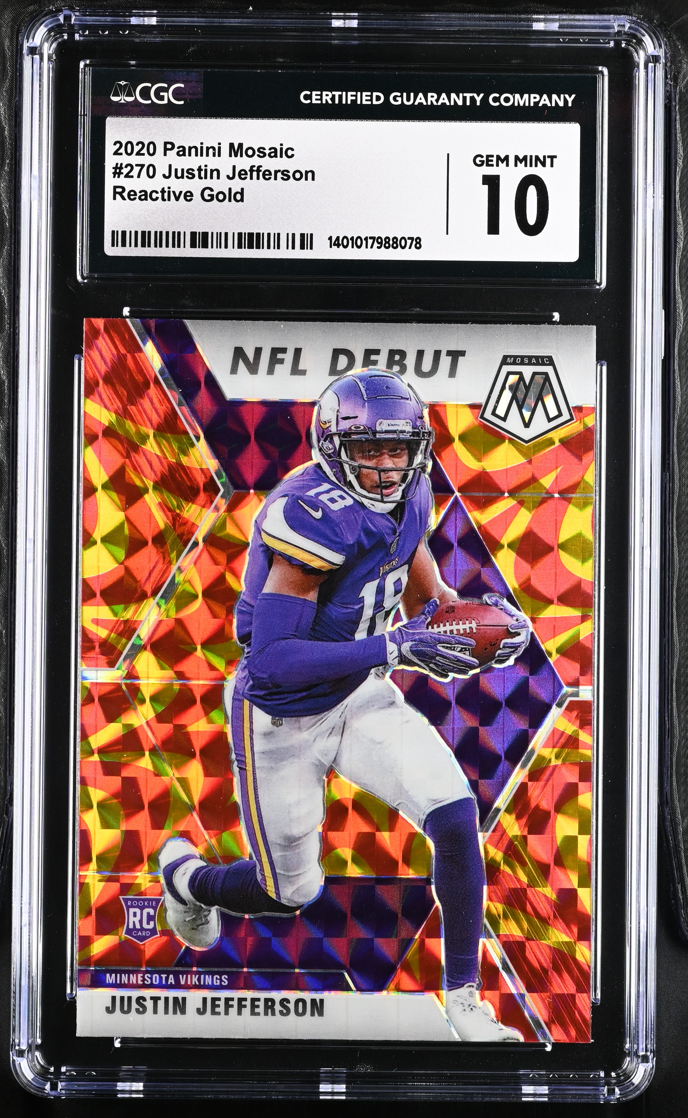 2020 Panini Mosaic Justin Jefferson #270 Reactive Gold CGC 10