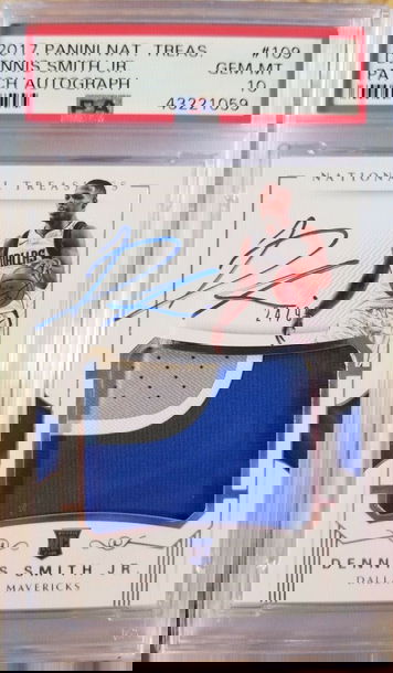 DENNIS SMITH JR 2017-18 NATIONAL TREASURES #/99 PATCH RC ROOKIE AUTO PSA 10 GEM