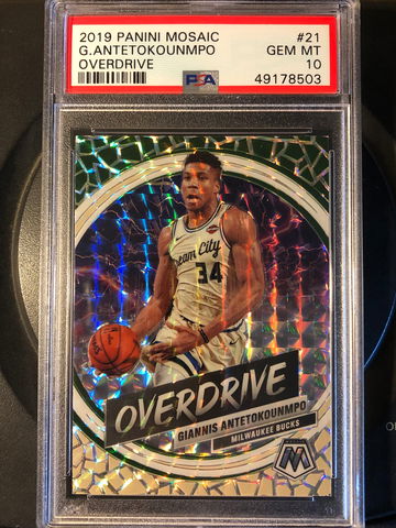 2019-20 Giannis Antetokounmpo Panini Mosaic Overdrive PSA 10 Milwaukee Bucks NBA Greek Freak