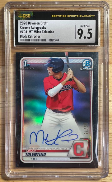 2020 Bowman Draft Chrome Autographs Milan Tolentino Black Refractor Auto #/75 Guardians Indians