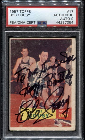 1957 Topps #17 Bob Cousy HOF RC Auto PSA Auth DNA 9 *7054 