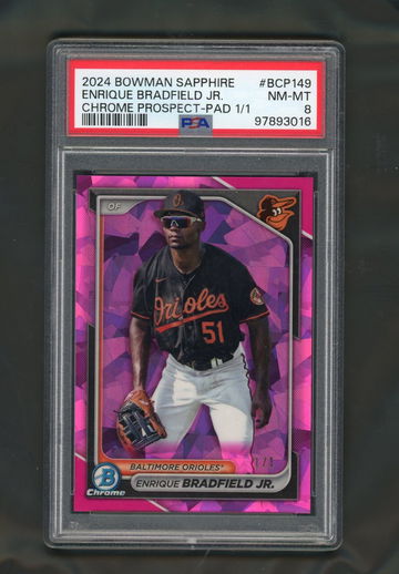 2024 Bowman Sapphire Edition Chrome Prospects #BCP149 Enrique Bradfield Jr. Chrome Prospect-Pad 1/1 PSA 8