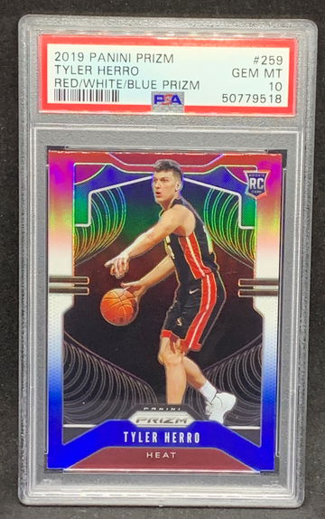 2019 Panini Prizm Red White Blue Prizm Tyler Herro ROOKIE RC #259 PSA 10 GEM MT
