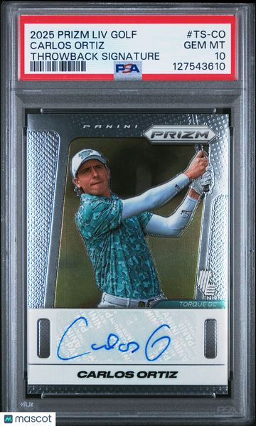 2025 Panini Prizm LIV Golf Throwback Signatures Carlos Ortiz #TS-CO PSA 10