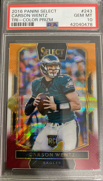 Carson Wentz 2016 Select Tri Color Prizm SP PSA 10