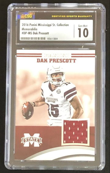 2016 Panini Dak Prescott Jersey Patch Rookie Graded CSG Gem Mint 10 TOUGH GRADE!