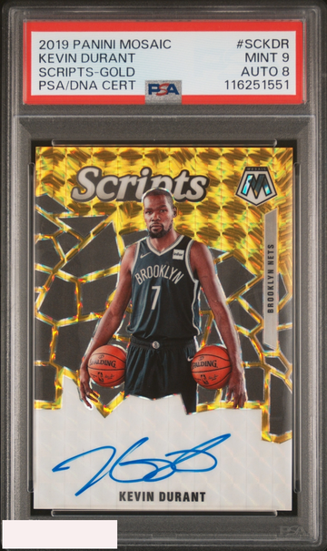 2019 PANINI MOSAIC SCRIPTS KEVIN DURANT #SCKDR GOLD 15 OF 25 PSA 9 AUTO 8