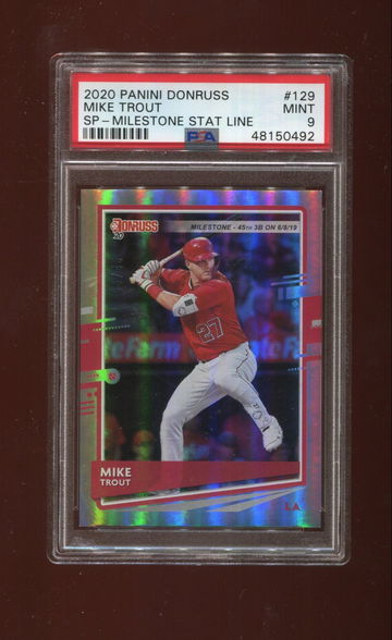 2020 Panini Donruss #129 MIke Trout SP - Milestone Stat Line /45  PSA 9 MINT