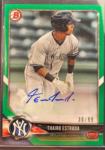 Thairo Estrada 2018 Bowman Green Auto 30/99 New York Yankees 