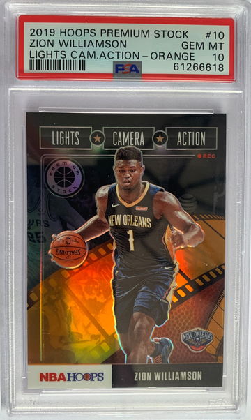 2019 Hoops Premium Stock Zion Williamson Lights Camera Action - Orange PSA 10 - POP 6