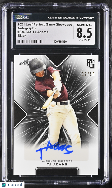 2021 Leaf Perfect Game Showcase TJ Adams #BA-TJA Black Autographs CGC 8.5