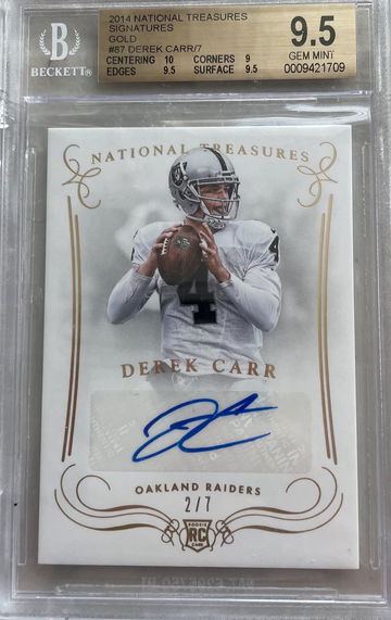 2014 Derek Carr national treasures gold signatures /7