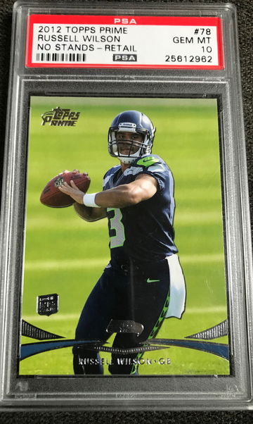 2012 TOPPS PRIME NO STANDS RETAIL RUSSELL WILSON ROOKIE RC PSA 10