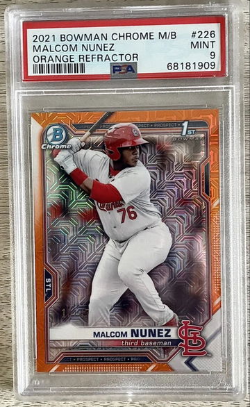 2021 Malcom Nunez 1st Bowman Chrome Mega Box Orange Mojo Refractor #/25 PSA 9